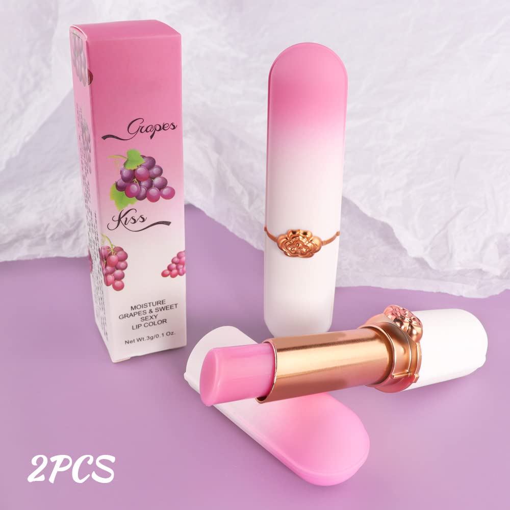 evpct 2Pcs Grape Tinted Lip Balms PH Lip Color Changing Lipstick Balm Stain Gift Set Queen for Women Girls Korean Mood Long Lasting Color Change Light Pink Lipstick Lip Tint Makeup Lip Plumper Gloss
