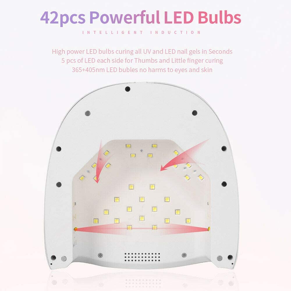 60W Rechargeable UV LED Nail Lamp, Faster Wireless Nail Dryer Gel Polish Light 42 Beads & Portable Handle, Professional Curing Lamp for Fingernail and Toenail (White)