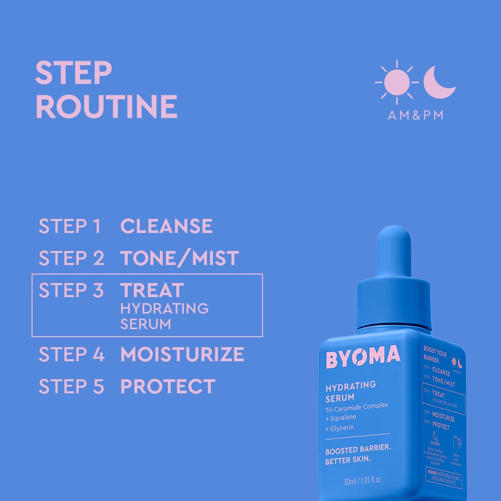 BYOMA Hydrating Serum - Moisturizing Facial Serum with Squalane, Glycerin & Ceramides - Hydrating for Glowing, Dewy Skin - 1.01 fl. oz