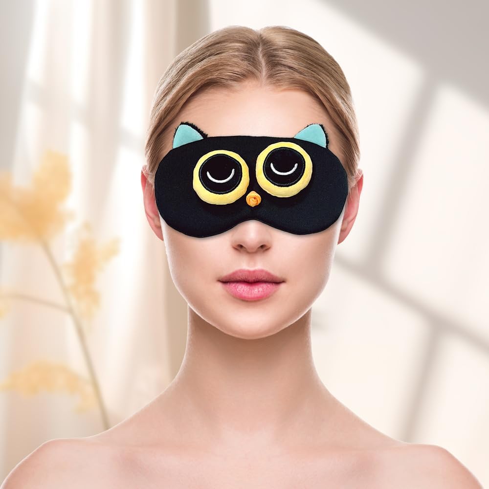 PERFECTSIGHT Owl Sleep Eye Masks, Cute Plush Sleep Eye Cover Lightweight Adjustable Eyeshade Faux Fur Mask Cover for Women Men Sleep Travel Nap