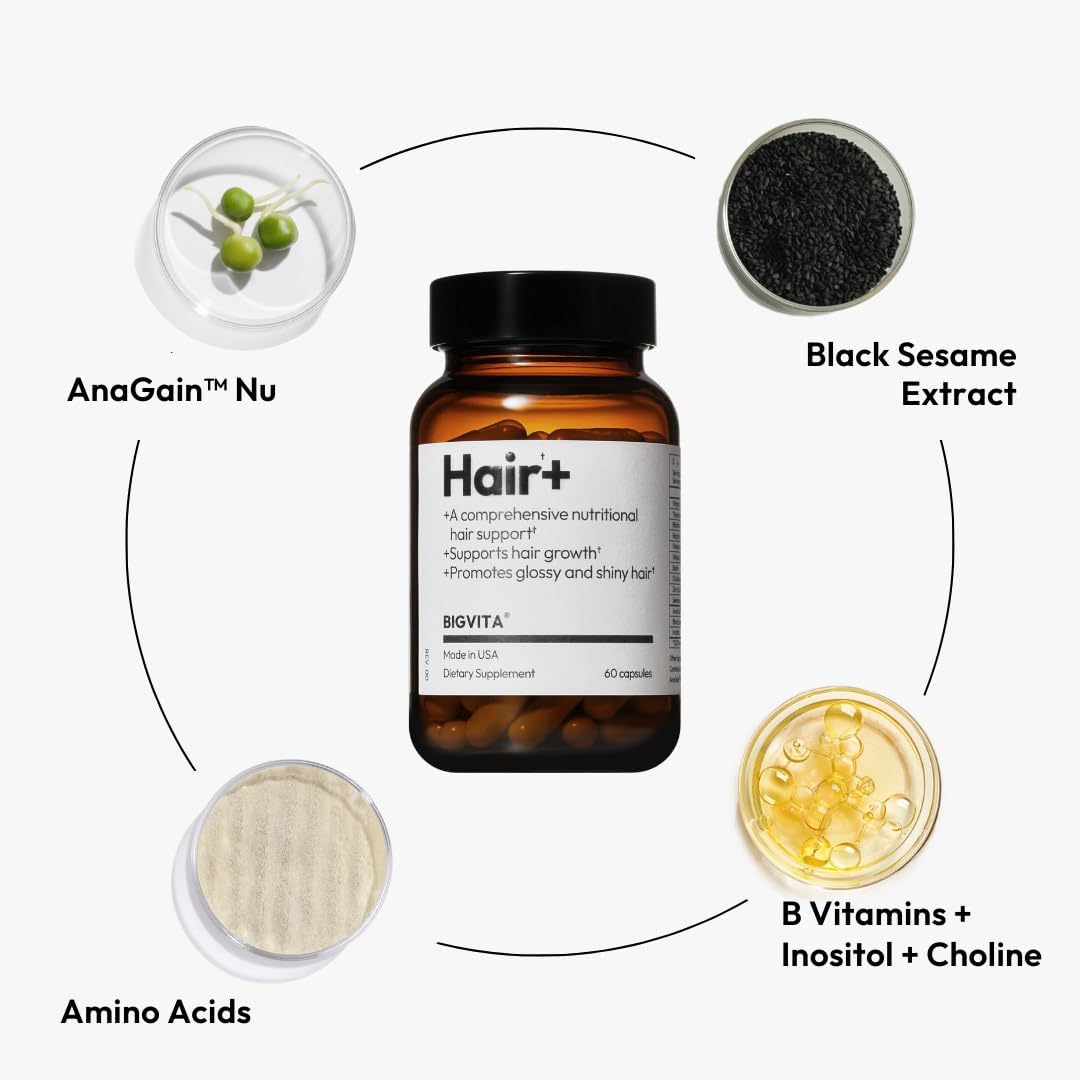 BIGVITA Hair Growth Supplement – Fast Hair Regrowth for Thicker, Fuller Hair | AnaGain™ Nu, Biotin, Black Sesame Extract | Hair Loss Support for Women & Men | Vegan, Gluten-Free – 1 Month Supply