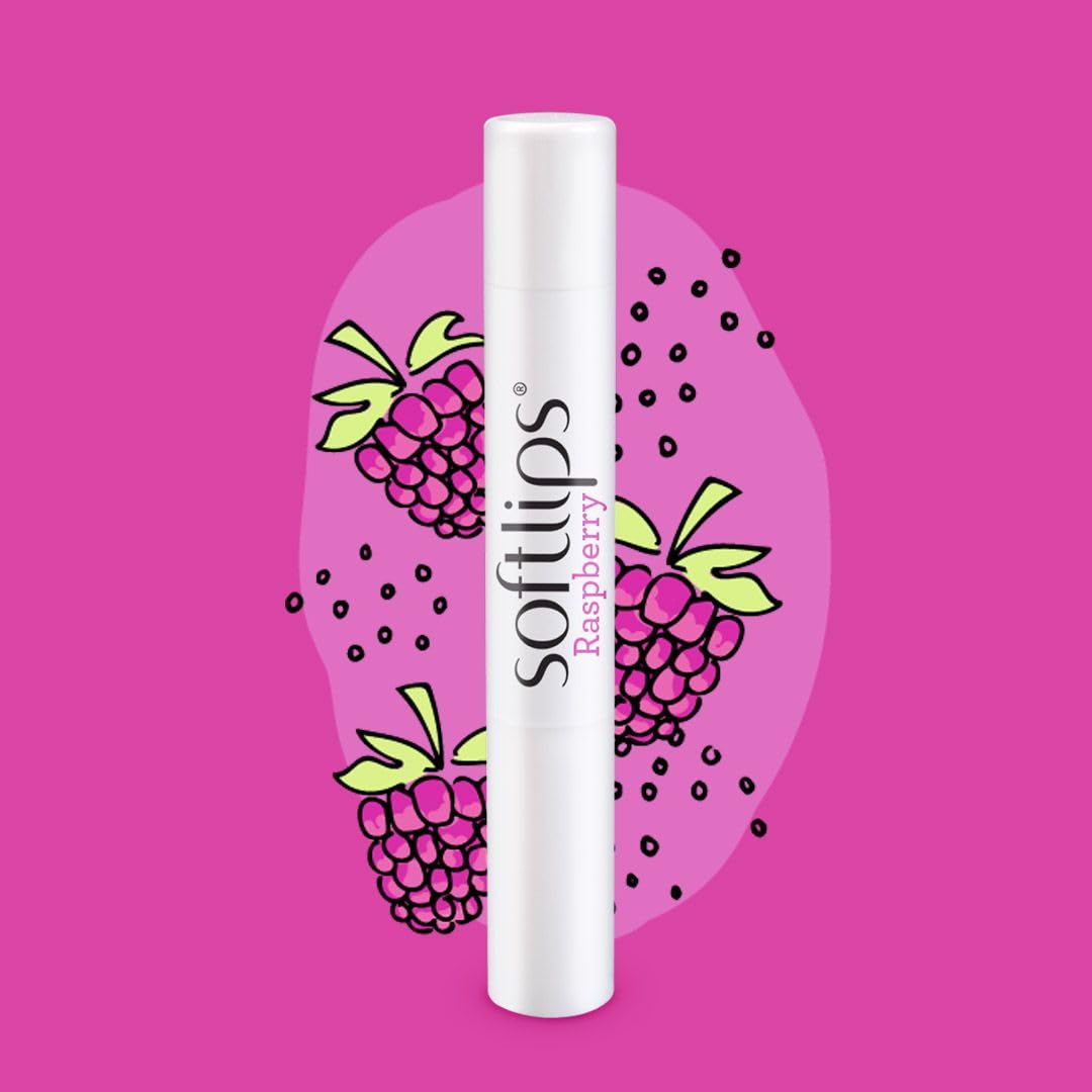 Softlips Raspberry Lip Balm with Green Tea Extract 2-Pack with SPF 20 - Hydrating Protection for Smooth, Delicious Lips