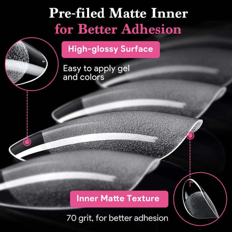Short Round False Nail Tips, 15 Sizes 510 PCS Clear Soft Press On Fake Nail Pre-shaped Half Matte Full Cover Gel Nail Tips Extensions Strong Thick Long Lasting for DIY Beginners & Salon Manicure