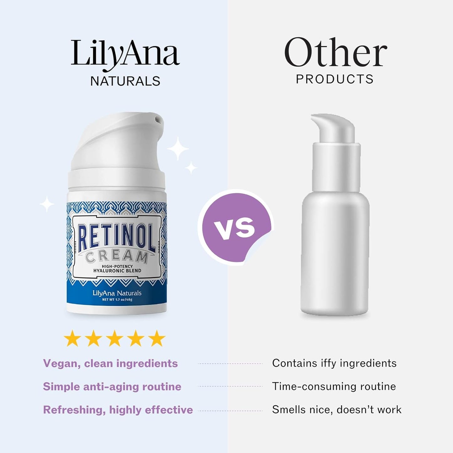 LilyAna Naturals Anti Aging Retinol Face Cream for Women – Wrinkle & Neck Cream for Firming, Retinol Moisturizer for Face with Hyaluronic Acid, Hydrating Night Cream for Fine Lines, Collagen Boost