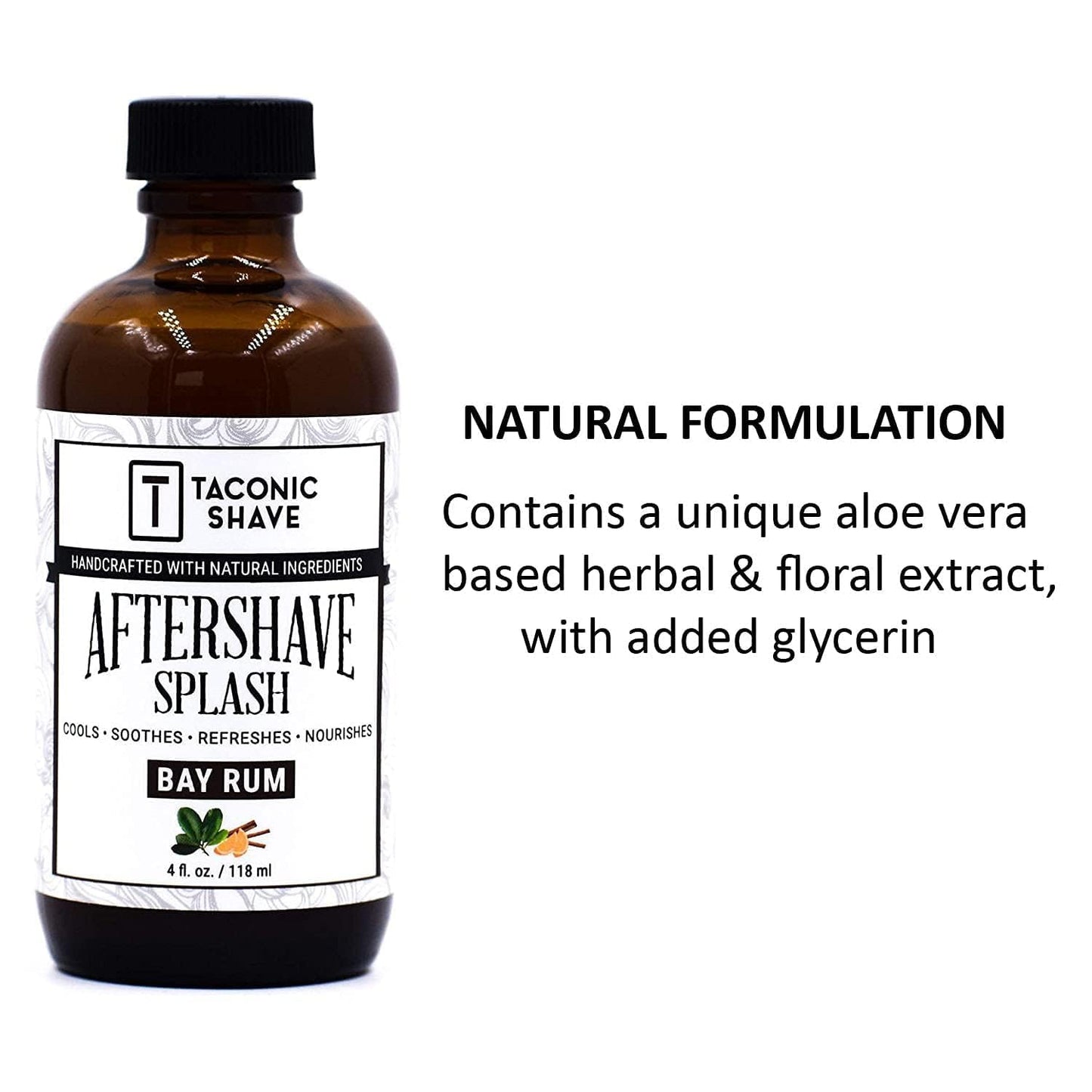 Taconic Shave Bay Rum Aftershave Splash β Alcohol-Free Natural Menβs After Shave β Soothes, Tones & Hydrates Skin β 4 oz Made in USA