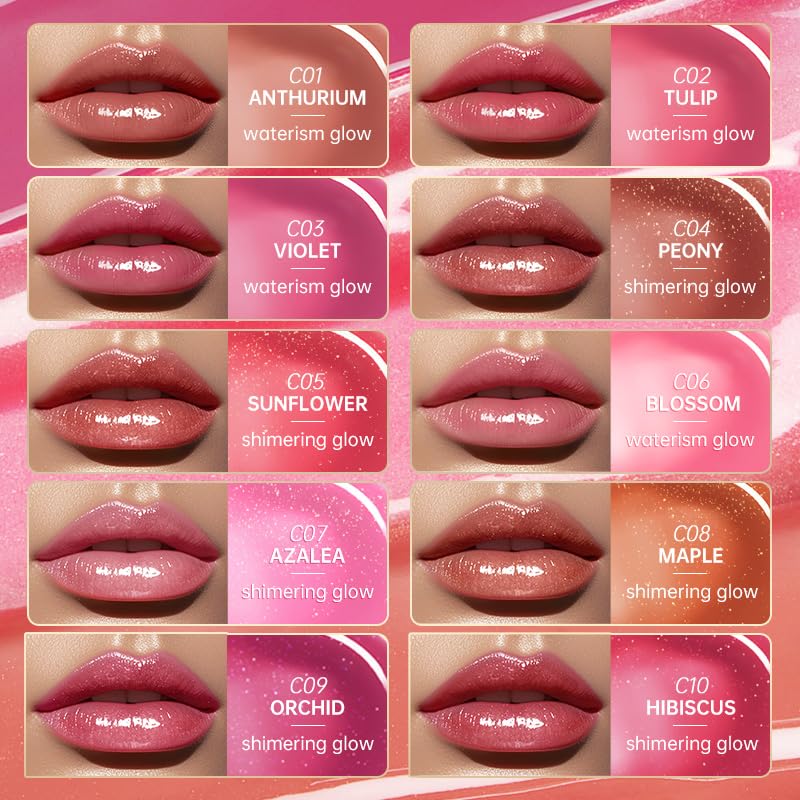 CATKIN Glossy Lip Balm Ultra Hydating Glow Lip Tinted Jelly Plumping Melting Balm Shea Butter Repair Soothing For Dry Lips 0.12 oz C10 HIBISCUS