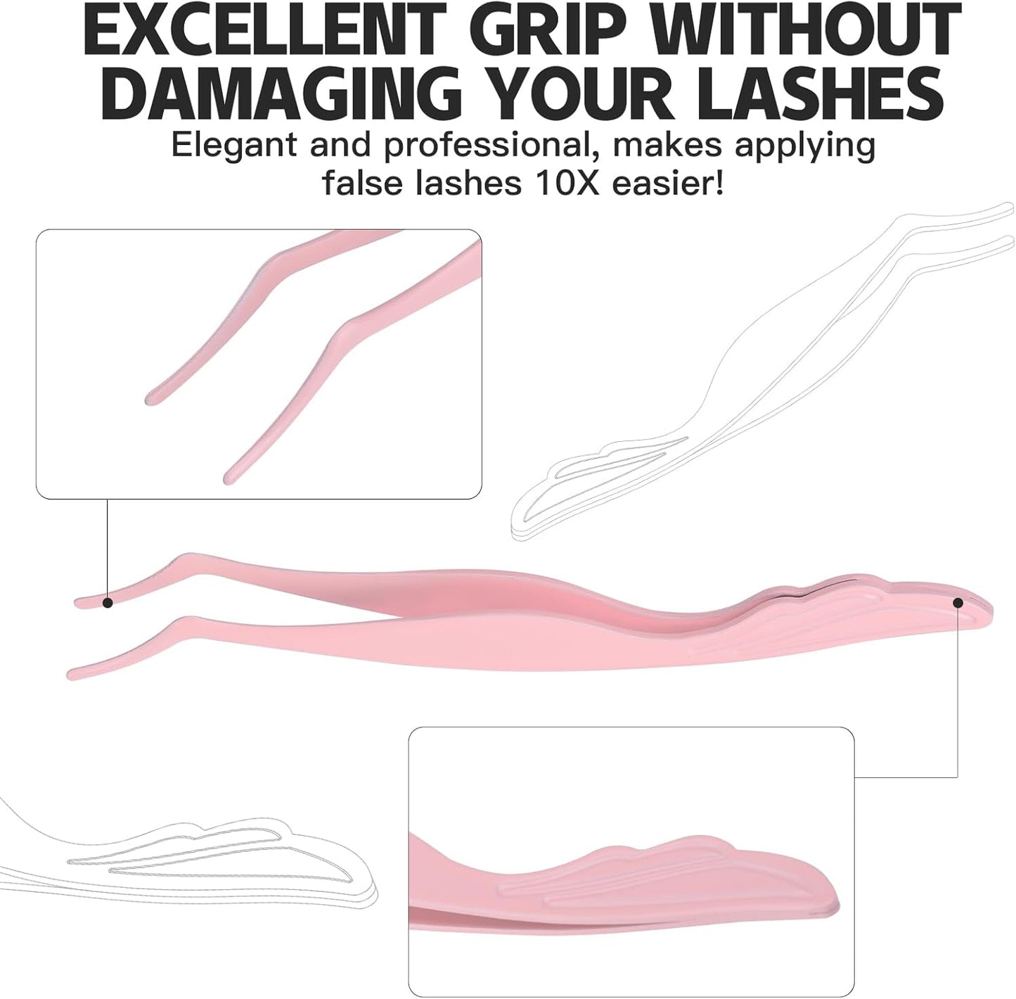 Pretty memory Eyelash Applicator Tool DIY False Curved Eyelash Extension Tweezer for Volume Lashes Application and Removal, Pink