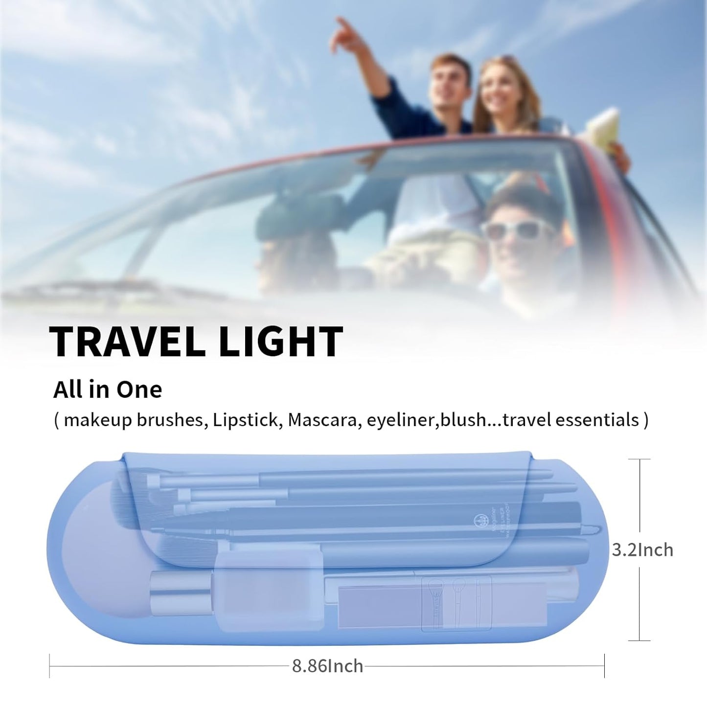 Silicone Makeup Brush Holder Travel Cosmetic Bag:Soft Portable Cosmetic Face Brushes Holder with Upgrade Anti-Fall Out Magnetic Closure, Large Travel Makeup Brush Case - Blue