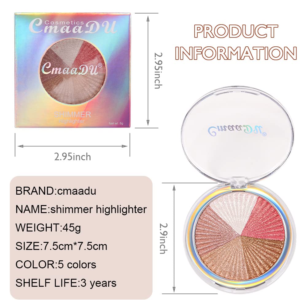 evpct Shimmer Highlighter Highlight Makeup Contour Palette iluminadores de maquillaje, 5 Colors Highlighter+Makeup White Shimmer Blush Bronzer and Makeup Highlighter Powder Palette Illuminators B02