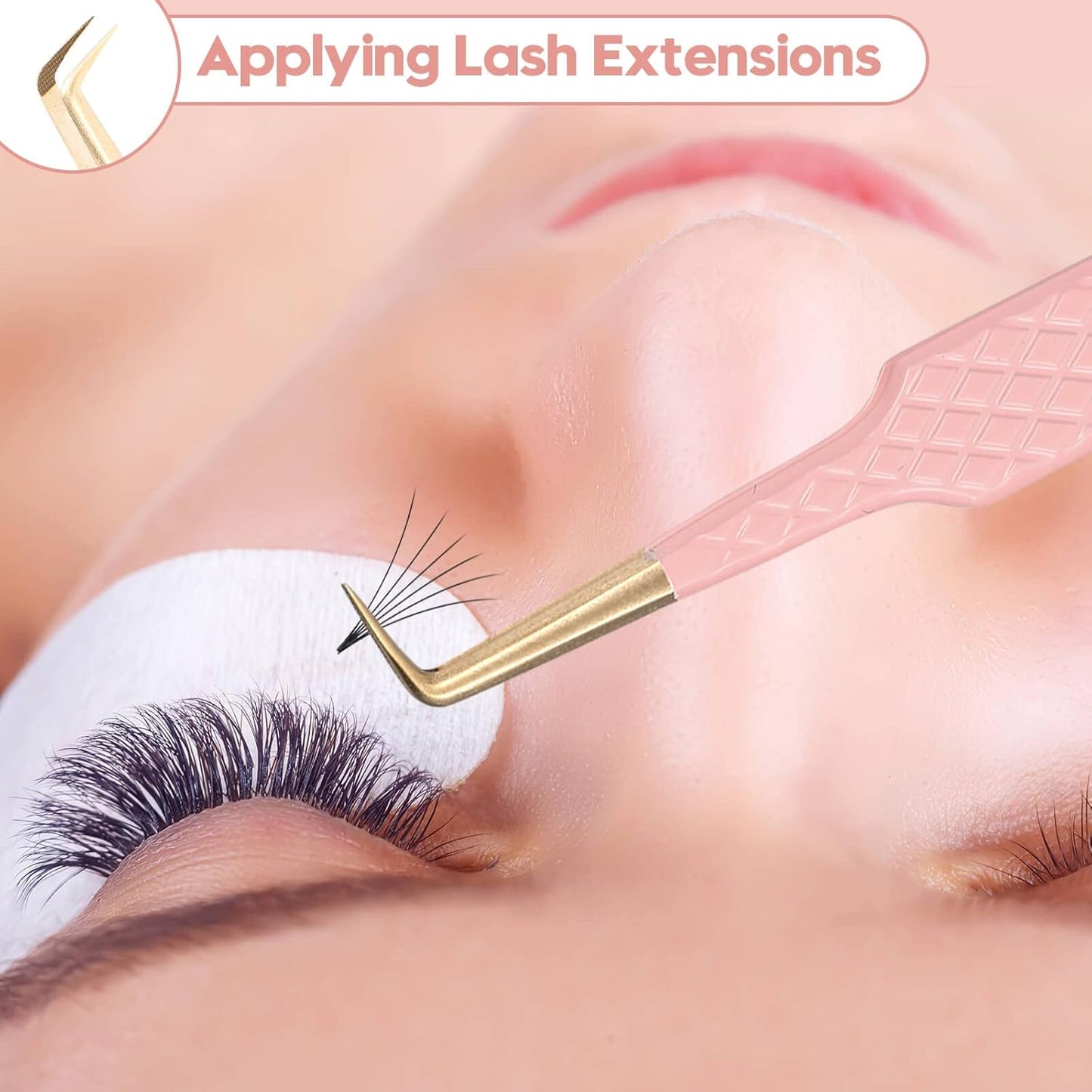 Ms.Queen 90 Degree Lash Tweezers for Eyelash Extensions, Precision Fiber Tip Grip Mega Volume Lash Tweezers