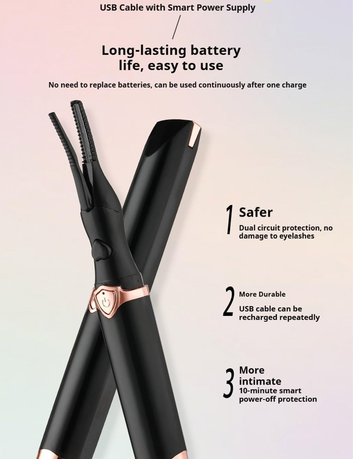 Peshoriadm Eyelash Curler, 2-in-1 Electric Heated Eyelash Curler, 3 Temperature Modes, USB Rechargeable Eyelash Styling Tool,Natural Curling for Women Makeup Tools (Pink)