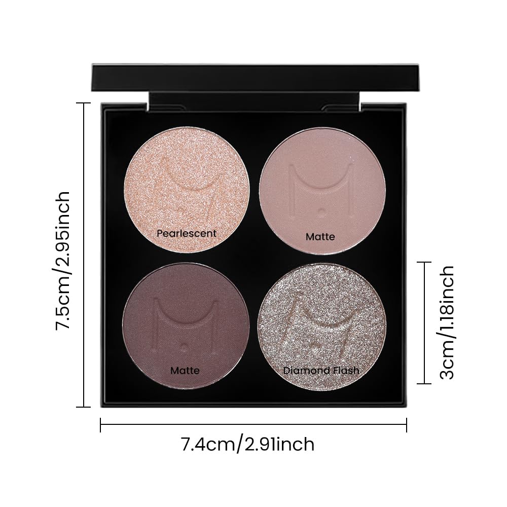 4 Colors Eyeshadow Makeup Palette,Champagne Nude Pink Dark Brown Natural Neutral Eye Shadow Palette with Mirror,Long Lasting Naturing-Looking,Waterproof