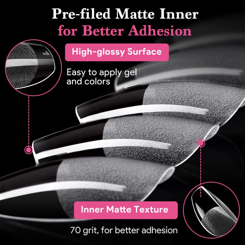 Extra Short Coffin False Nail Tips, 15 Sizes 510 PCS Clear Soft Press On Fake Nail Pre-shaped Half Matte Full Cover Gel Nail Tips Extensions Thick Long Lasting for DIY Beginners & Salon Manicure