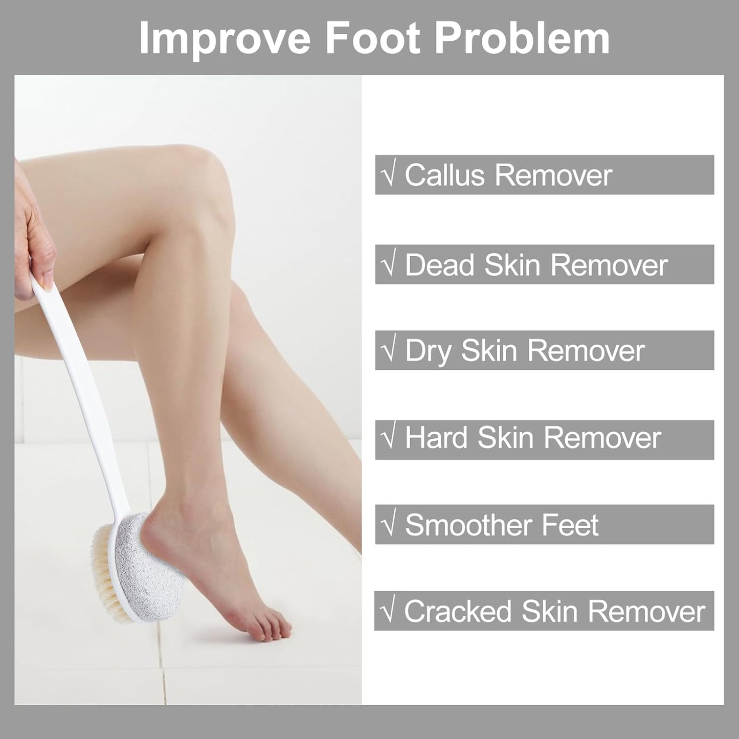 Pumice Stone for Feet with Long Handle (Double-Faced Curved Handle,White, Count, 3.0)