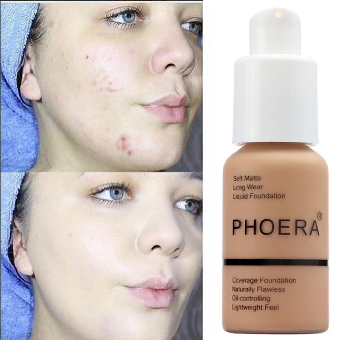 PHOERA Foundation,Flawless Soft Matte Liquid Foundation Oil Contro Concealer Waterproof Full Coverage Foundation Makeup .(1 Pcs-103# Warm Peach)