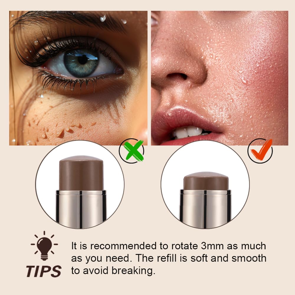 Contour Stick Makeup Kit,3Pcs Bronzer Blush Highlighter Stick Set for Create a Glowing Flawless Look, Longwear Non-Greasy Matte Finish Face Stick Trio, Include Brush – Light Medium (#03,06,09)