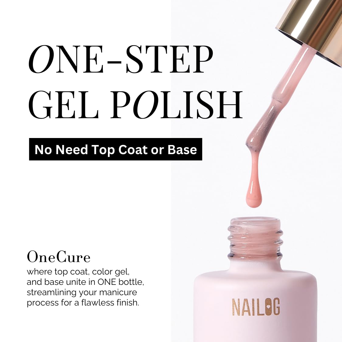 NAILOG One Step Hot Pink Gel Nail Polish 12ml Top Coat Color Gel Base 3-In-1 Formula Soak Off UV Gel Polish for Home DIY & Gifting | Fuchusia