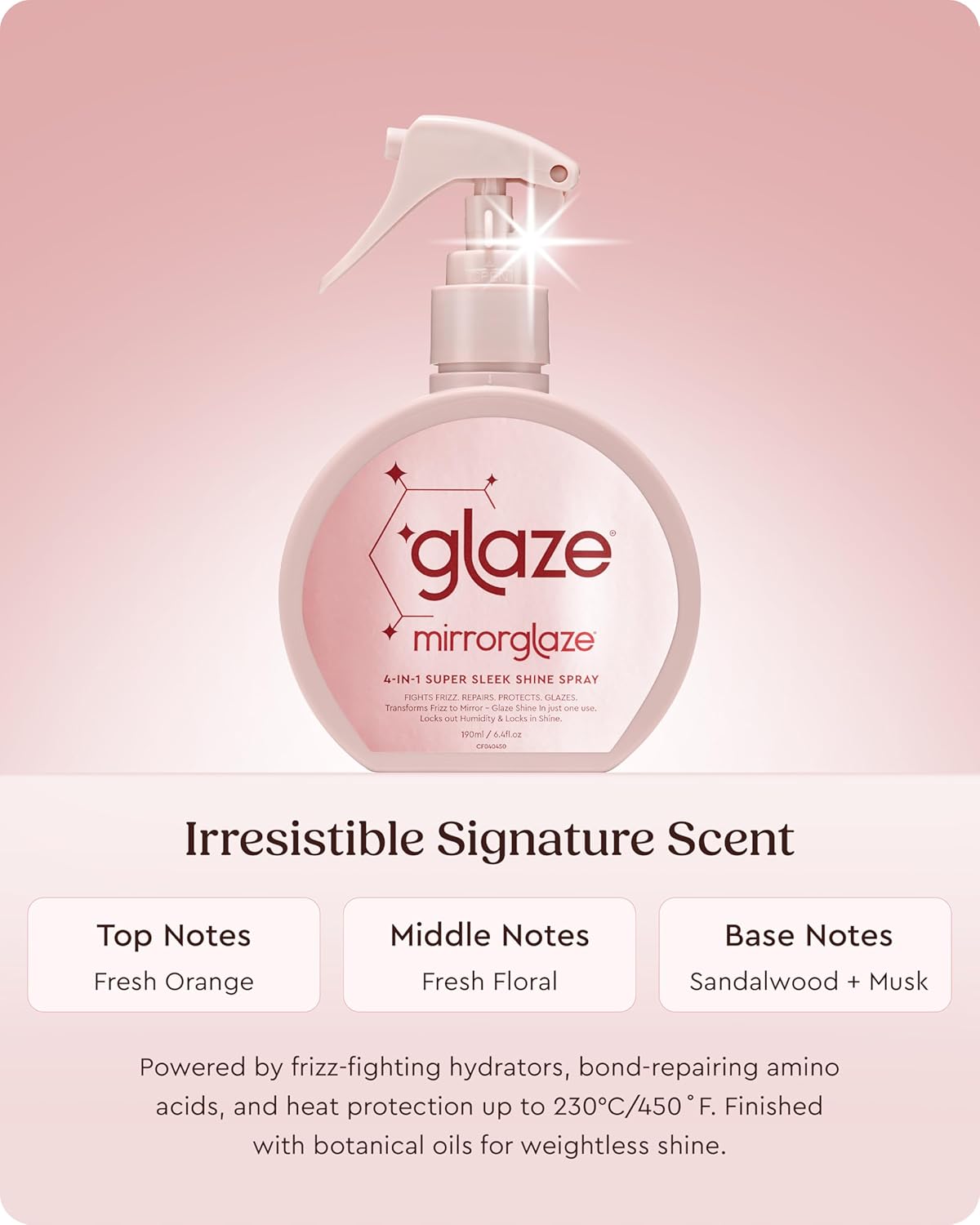 glaze MirrorGlaze Super Sleek Hair Shine Spray – Transforms Frizz to Glass-Like Shine, Protects from Heat, Blocks Humidity + Repairs Bonds – 6.4 oz