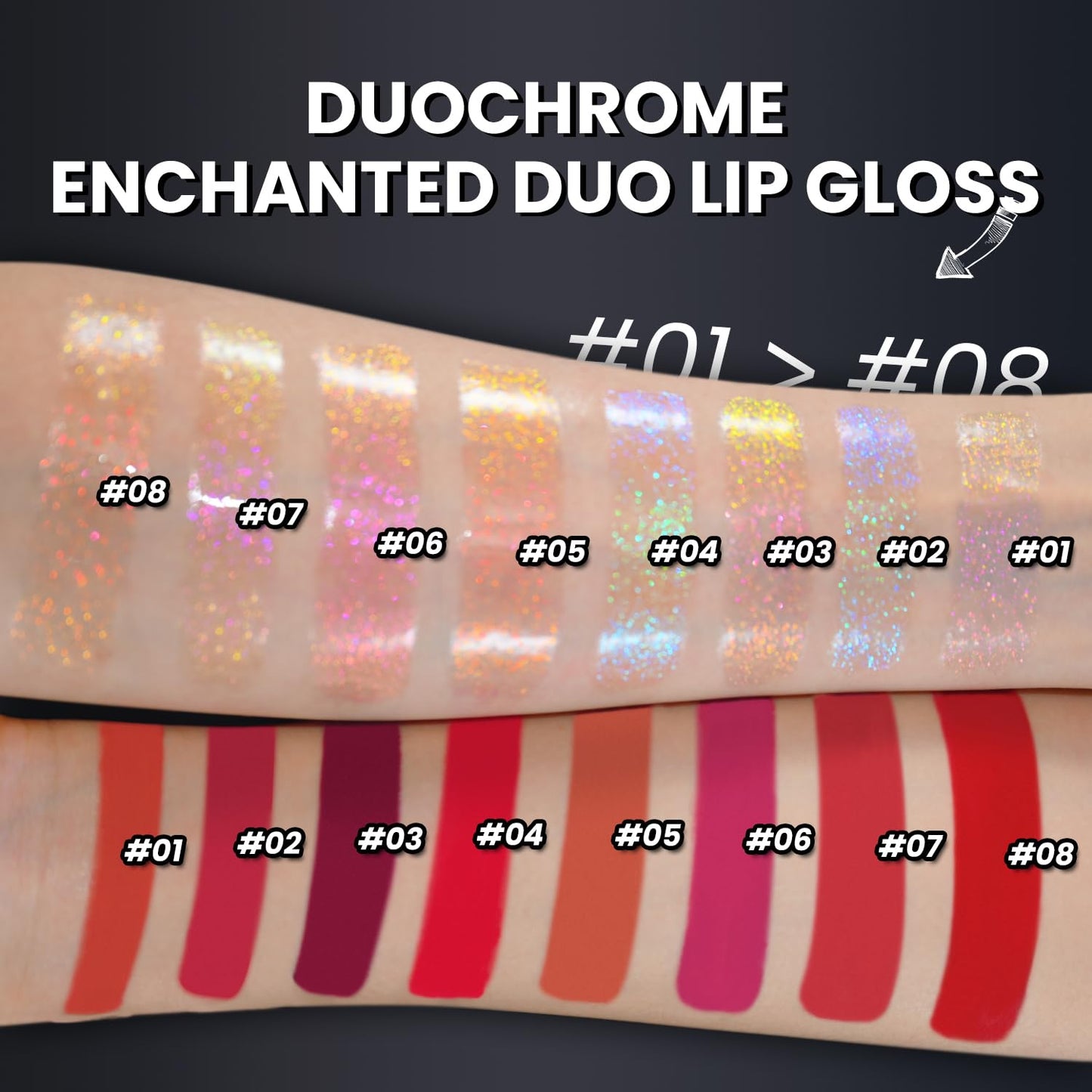 CHARMACY Multichrome Double Head Non-Stick Lip Gloss, Metallic Colourful Lip Glaze, Anti-transfer, Long Lasting Waterproof Liquid Lipstick Makeup (#07)