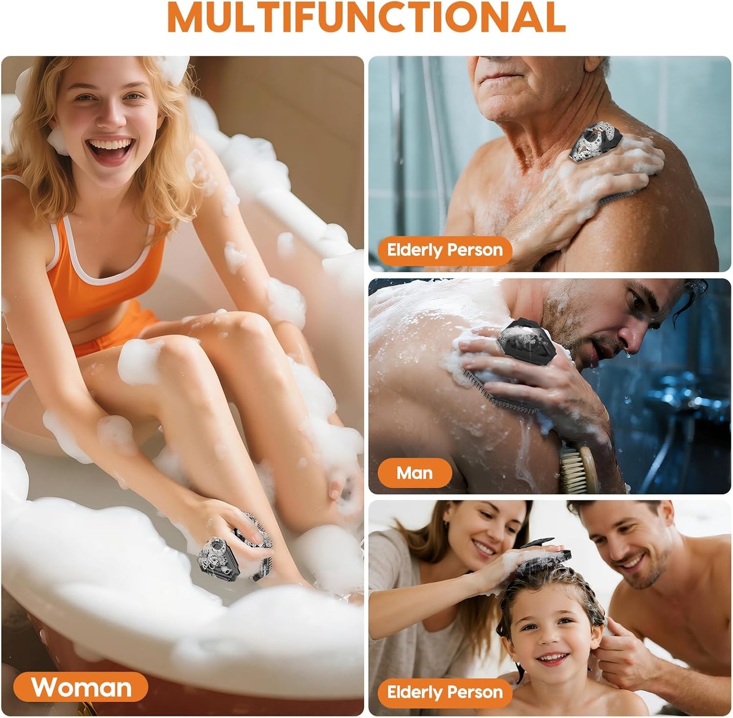 Soft Silicone Body Scrubber Brush, Non-Slip Handheld Cleansing Brush, Rich Foam, Deep Exfoliation, Brightening Skin, Comfortable Massage, for All Skin Types, Men and Women (Black)