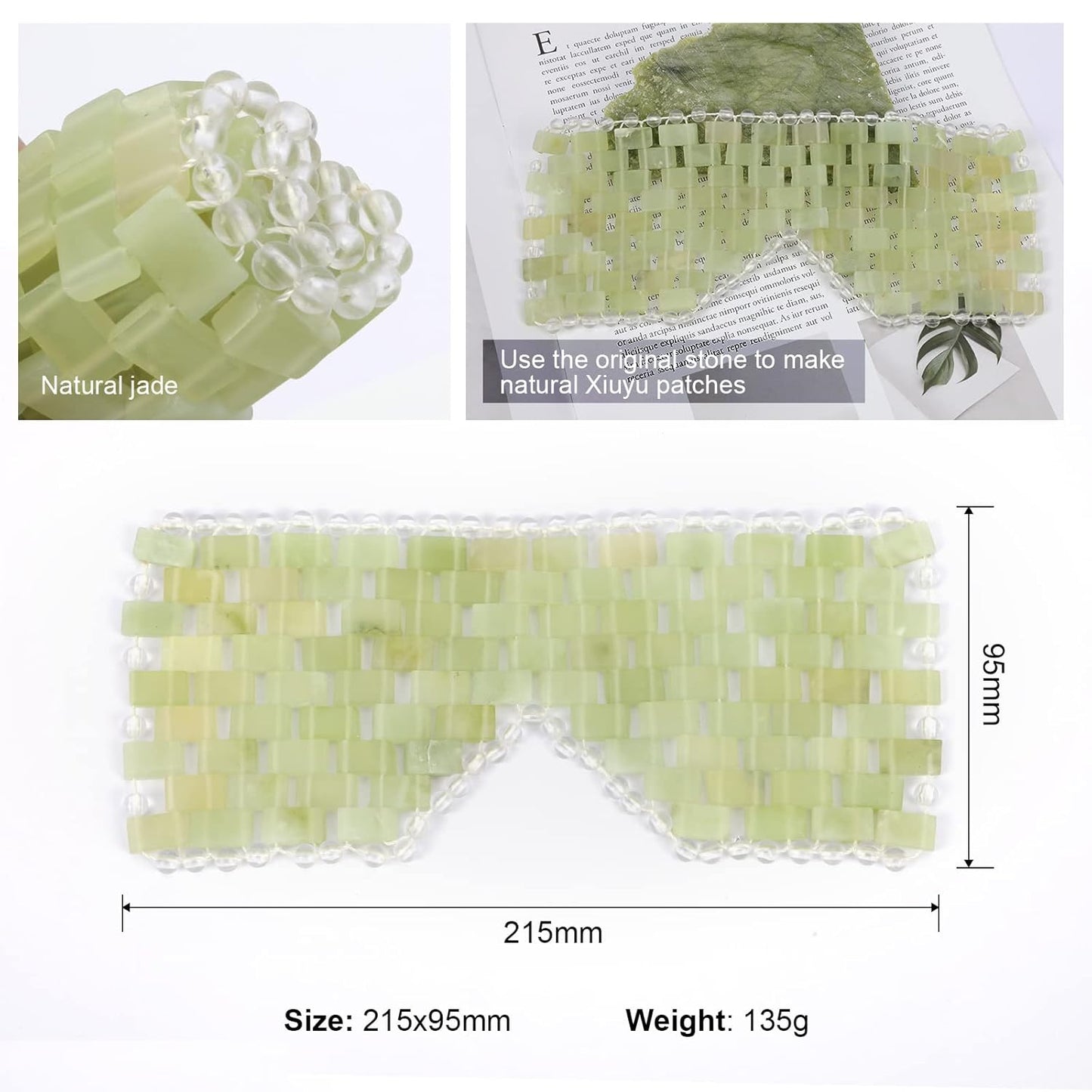 Jade Eye Mask 2pcs - Facial Cooling Mask with 100% Real Jade for Hot & Cold Therapy to Reduce Wrinkles, Puffiness, Migraines, and Anti-Aging