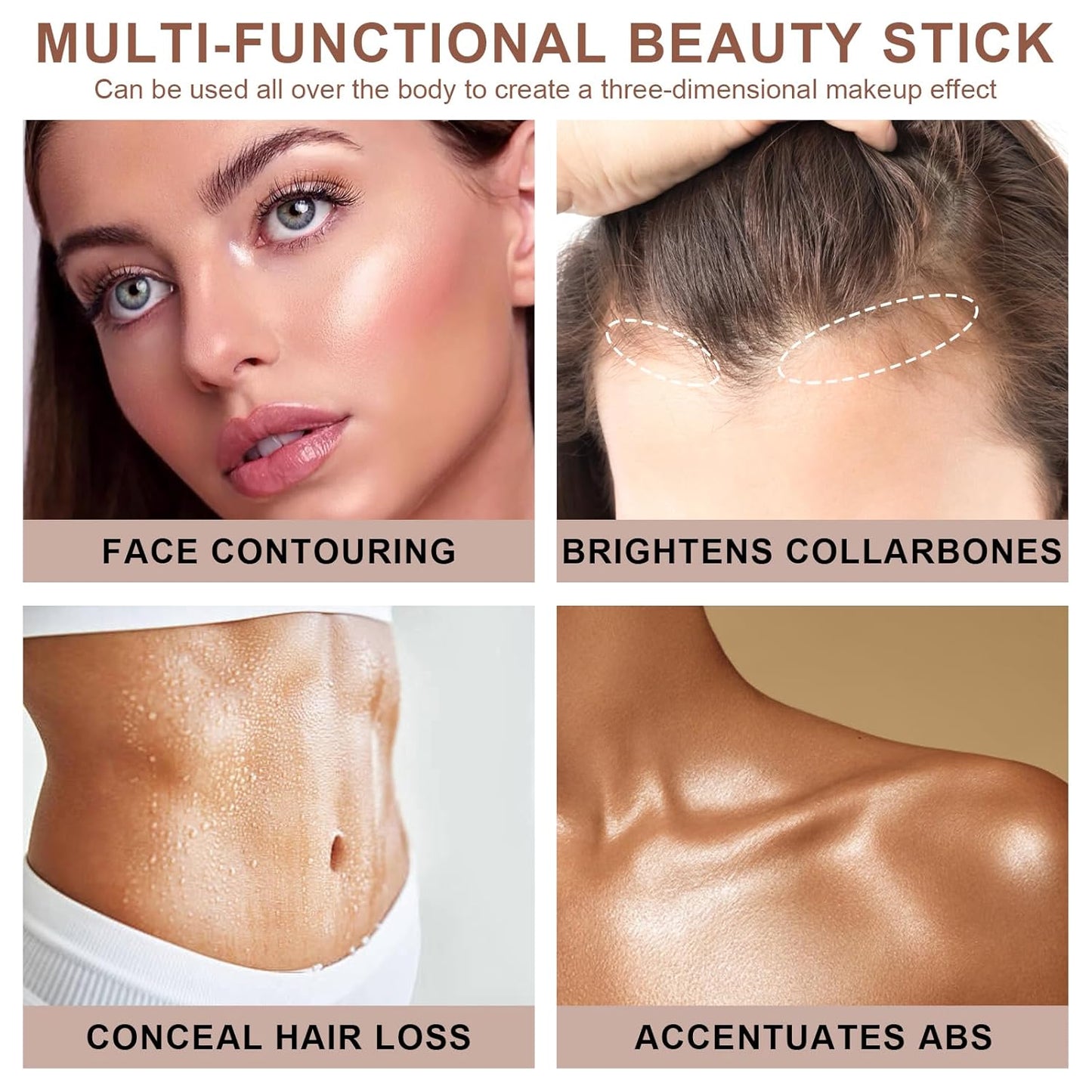 3 Colors Cream Contour Stick, Shades with Highlighter Stick,Blush Stick and Bronzer Contour Stick for Sculpt the Cheeks,Long Lasting,Waterproof,Matte & Dewy Finish for Women (LIGHT(1+3+4))