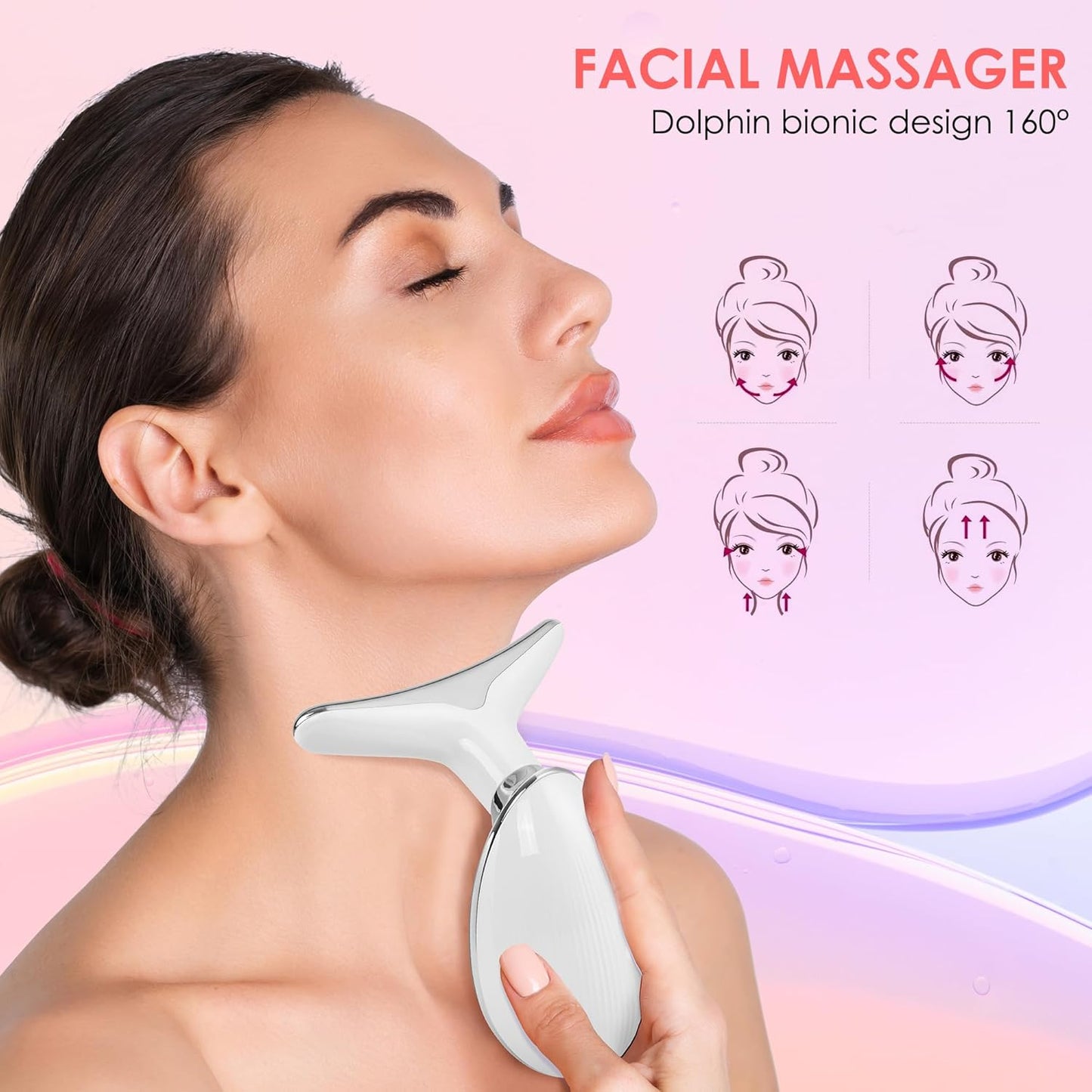 Facial Massager Red-Light-Therapy-for-Face and Neck, Face π² culpting Wand with 7 Color (White)