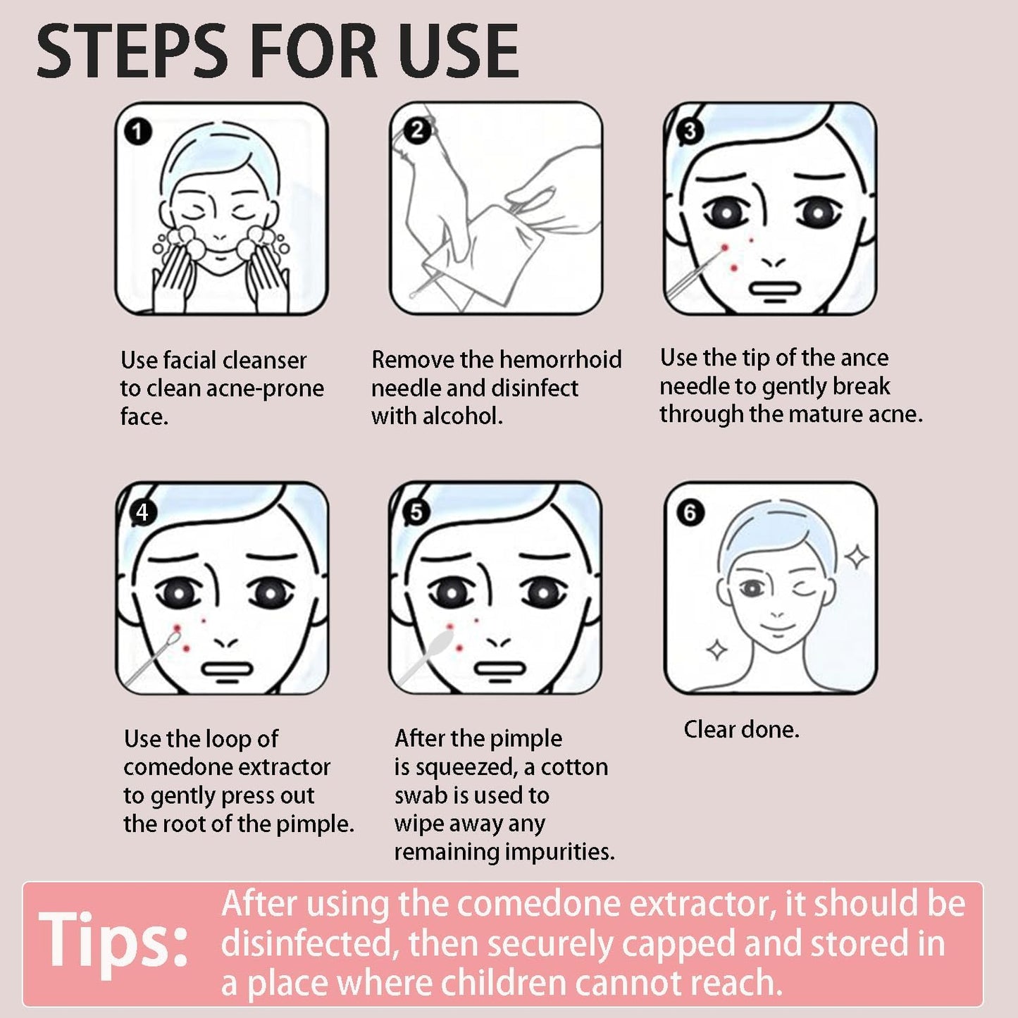 2-in-1 Professional Stainless Steel Acne Removal Needle, Whitehead&Blackhead Remover Tool, Pimples Comedone Extractor Removal Tool, Double Ended Needle with Cap Removal for Nose Face Tools(Rose Gold)