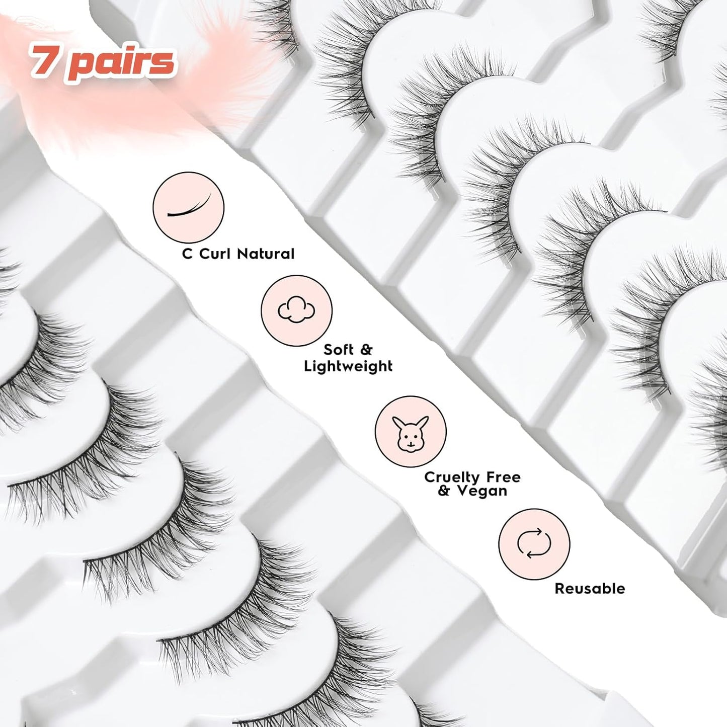 Lashes Wispy Eyelashes False Eyelashes 10MM Short Lash Thin Band Strip Lashes Natural Lashes 3D Volume Eyelashes Soft False Lashes 7 Pair Siligli