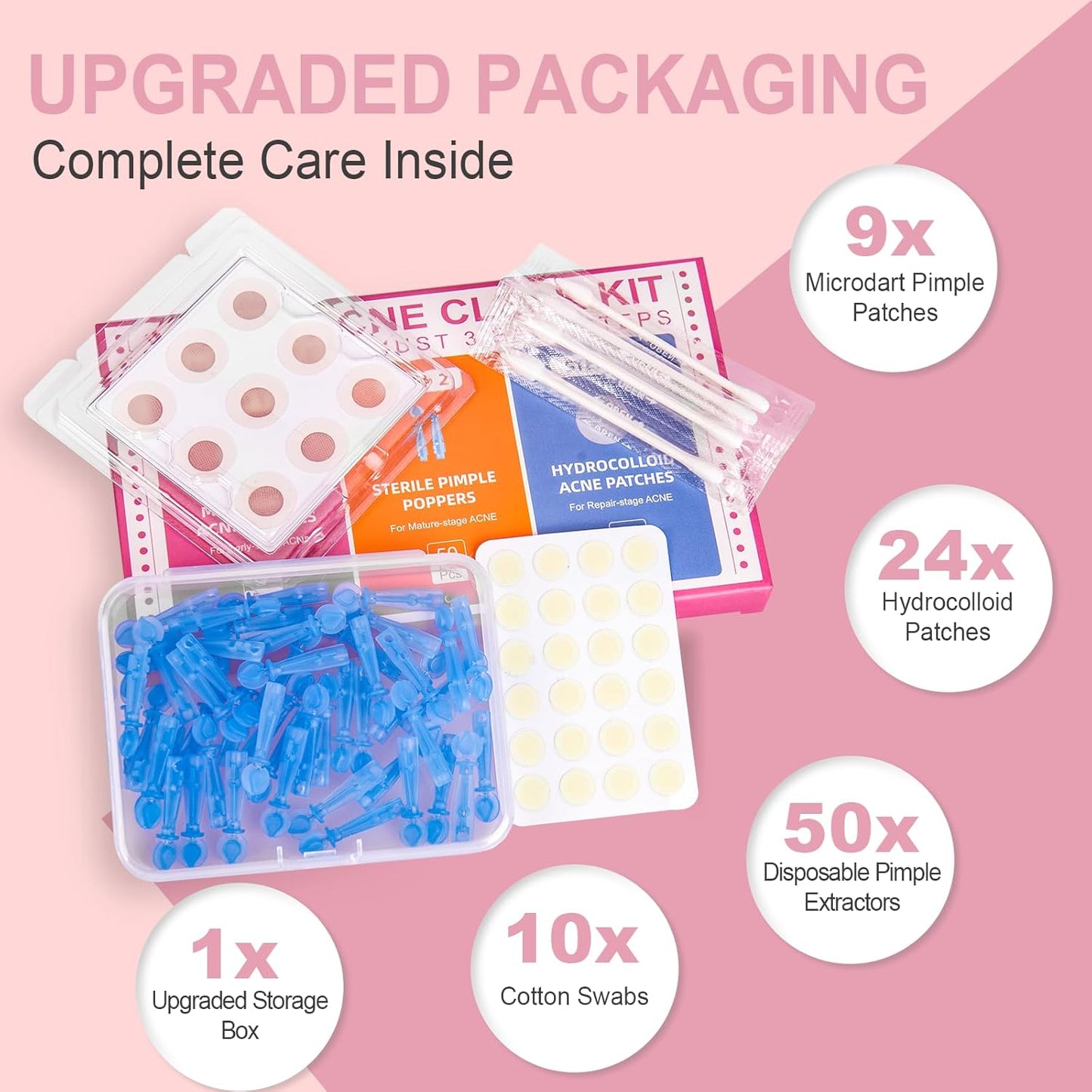 Pimple Patches Set with Microdart Pimples Patche and Hydrocolloid Patch – 3-Step Acne Kit for Fast Blemish Removal, Blackhead Extractor Tools, Zit Patches for Face