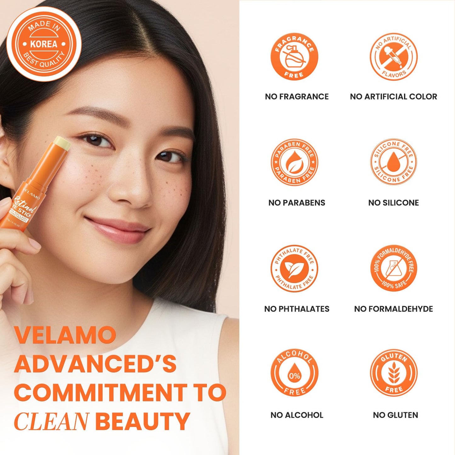 VELAMO ADVANCED Retinol Eye Balm Stick: Made in Korea, Travel Essentials, Upgraded 8-in-1 Formula with Collagen, Niacinamide & Peptides – Under Eye Cream for Dark Circles, Puffiness & Wrinkles 0.7oz