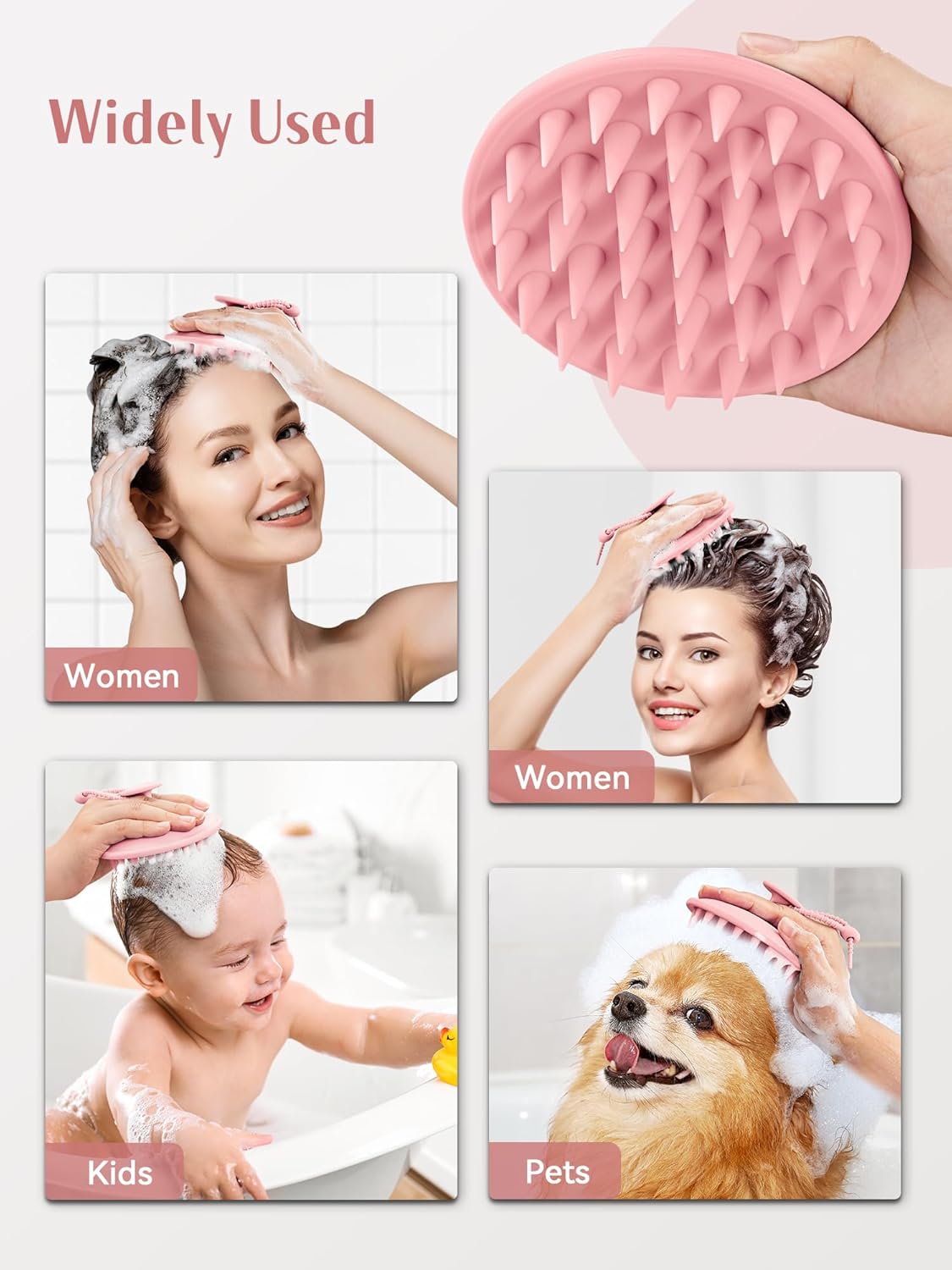 HEETA Scalp Massager Shampoo Brush with Silicone Bristles for Dandruff Removal Scalp Care & Hair Growth, Scalp Scrubber for All Hair Types, Head Massager Stress Relax, Upgraded Large Design,Pink