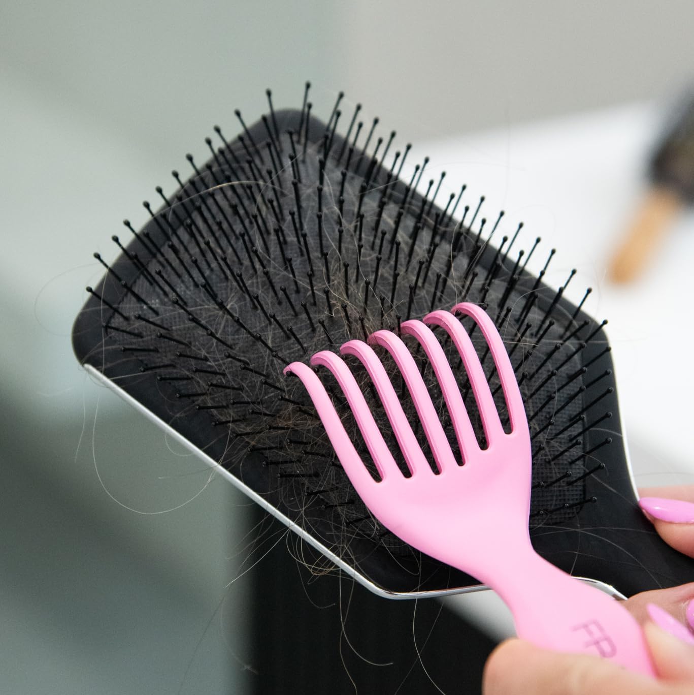 FRAMAR Premium Hair Brush Cleaner Tool – Hairbrush Cleaner Tool, Brush Cleaner Tool for All Types, Comb Cleaner – 2 in 1 Design Removes Hair & Build up Instantly – Pink