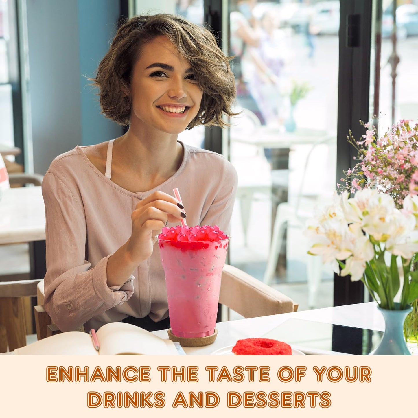 Fanale Pomegranate Popping Boba Pearls, Vegan, Non GMO, Gluten Free, Fat Free, Perfect for Bubble Tea, Smoothies, Ice Cream, Desserts, and Beverages.