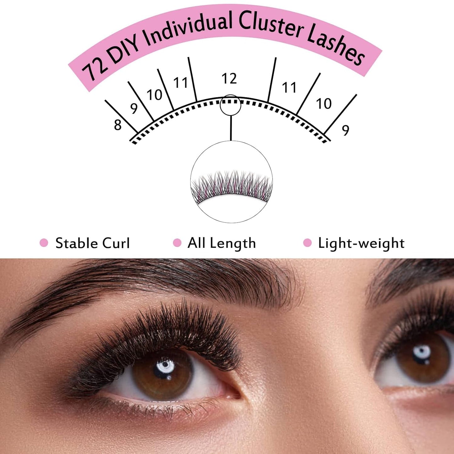 Cluster Lashes 72 Pcs Lash Clusters DIY Eyelash Extension Individual Lashes D-16mm Thin Band Easy to Apply at home Lashes (Attraction, D-16mm)