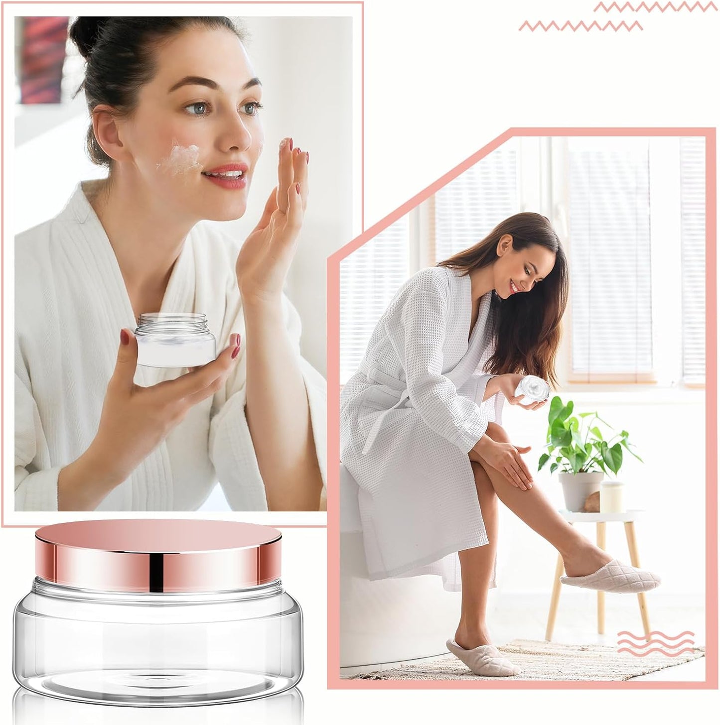 Tessco 24 Pack Plastic Jars with Lids Labels Empty Clear Plastic Jars Round Refillable Cosmetic Containers Body Butter Containers Bulk Sugar Scrub Bottle for Make Up(5 oz,Clear, Rose Gold)