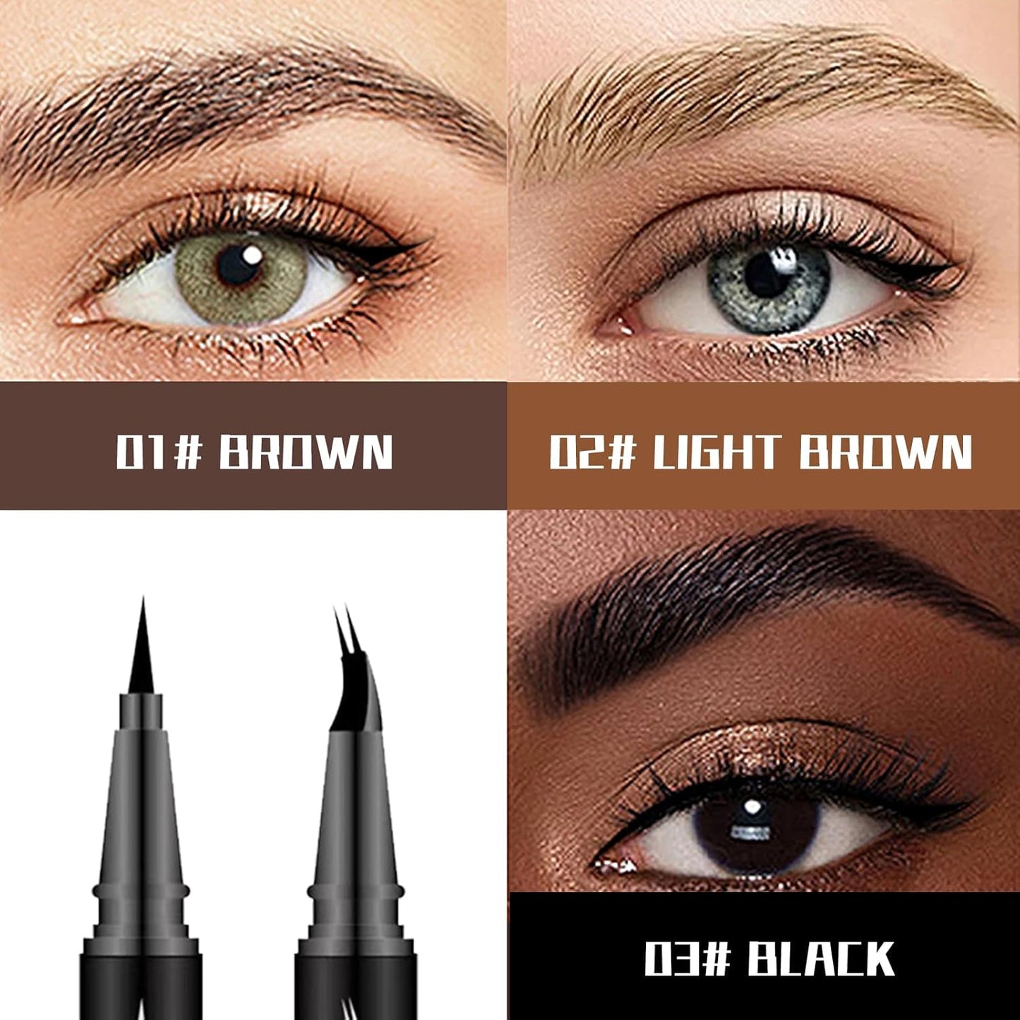 Curved 2 Tip Eyebrow Pen-Light Brown Eyebrow Pencil With Black Eyeliner 2-in-1 Dual-Ended Create Natural Hair-Like Brows,Waterproof,Smudge Proof,Long Lasting All-Day