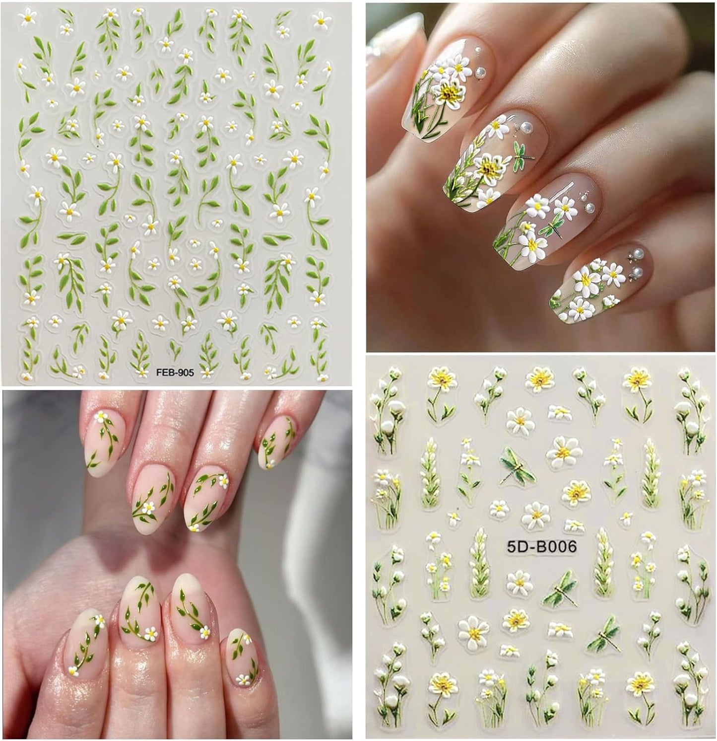 Spring Flower Nail Art Stickers Decals Floral Nail Decals Self Adhesive 5D Embossed for Women Nails Design Decoraion Colorful Rose Plum Blossom 3D Flower Mails Stickers Supplies