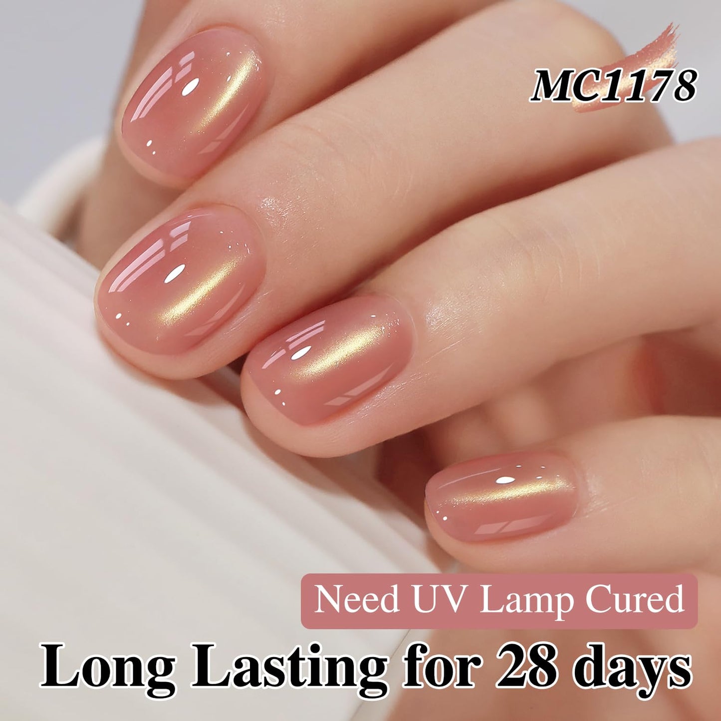 Double Rhythm 0.5 Oz Cat Eye Gel Polish with Magnet Same Color Same Bottle Holographic Glitter Shimmer Translucent Color Salon 15 ML Magnetic Nail Art (Nude Pink-MC1178)