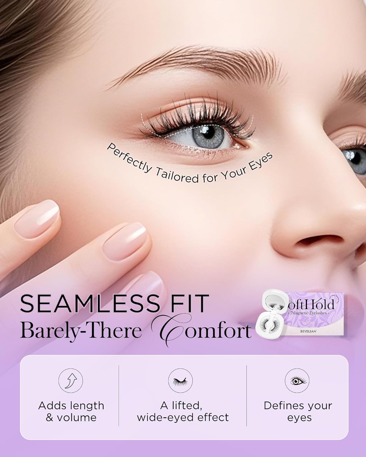 BEYELIAN Soft Magnetic Eyelashes, Reusable Magnetic Lashes with Applicator Natural Look No Glue Needed Comfortable & Secure Fit for All-Day Wear (1 Pair,SME35)
