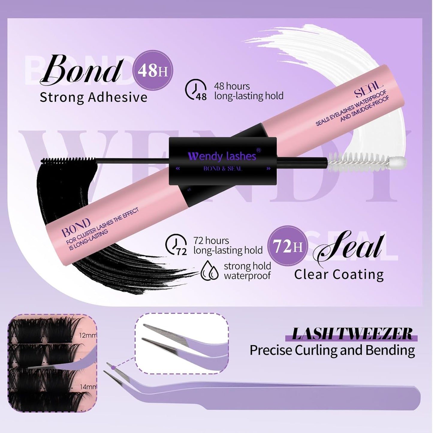DIY Lash Extension Kit 100D/200D Lash Clusters With Bottom Lashes 12-18mm Multi-types Individual Lashes Bond and Seal, Spike, Volume Lashes Kit Lash Applicator(100/200 Kit)