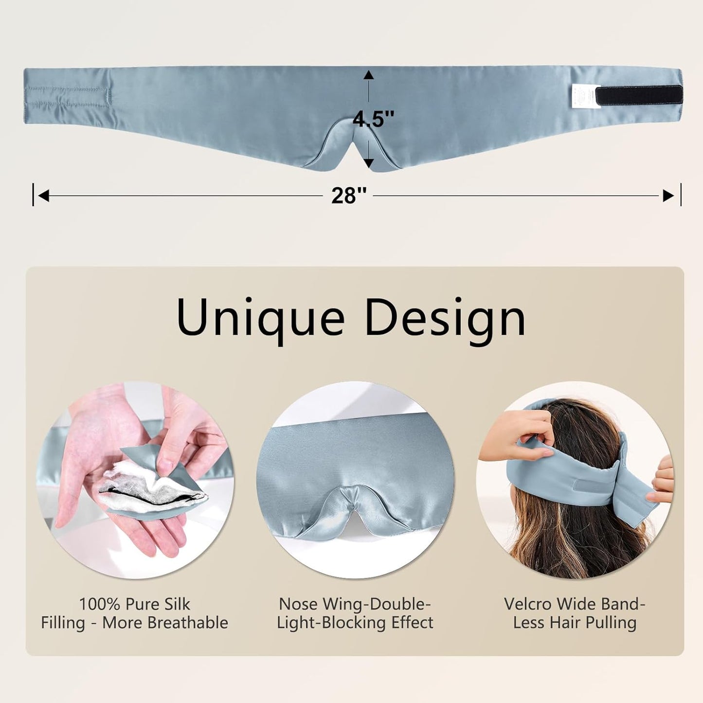 ZIMASILK 100% 22 Momme Mulberry Silk Sleep Mask - Full Silk Filled, Ultra-Soft & Breathable, Face-Hugging Blackout Eye Cover for Sleeping (Bluestone)