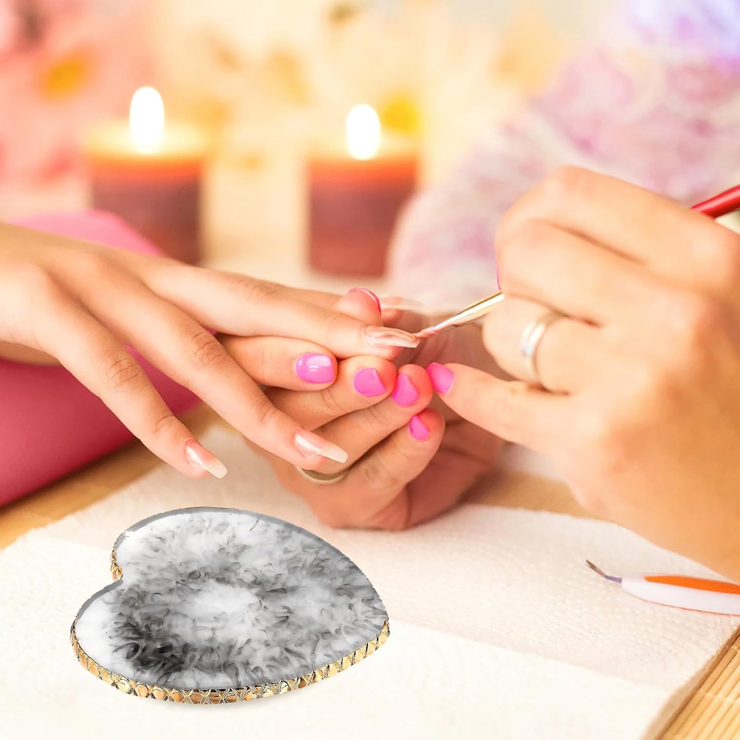 Sibba Resin Nail Art Palette Nail Mixing Palette Polish Color Mixing Plate Golden Edge Nail Holder Display Board Heart Shape Cosmetic Mixing Tools