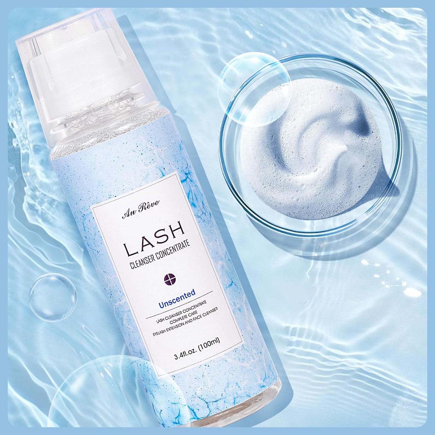 Lash Shampoo Concentrate 100ml Lash Extension Cleanser Oil-Free Eyelash Extension Shampoo with Salon Home Care -Makes 20 Bottles 60ml Lash Shampoo,Unscented