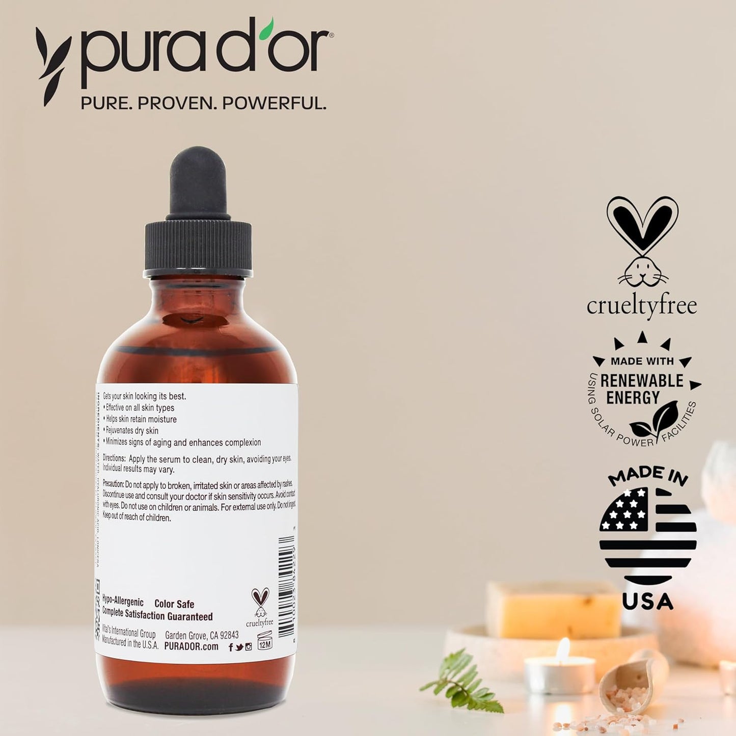 PURA D'OR 3.3 Oz Hyaluronic Acid Serum For Deep Hydration - Anti-Aging, Plumping & Moisturizing Formula For Smooth, Supple Skin - Natural Skincare Boost - Fine Lines & Wrinkle Reducer - Travel Size