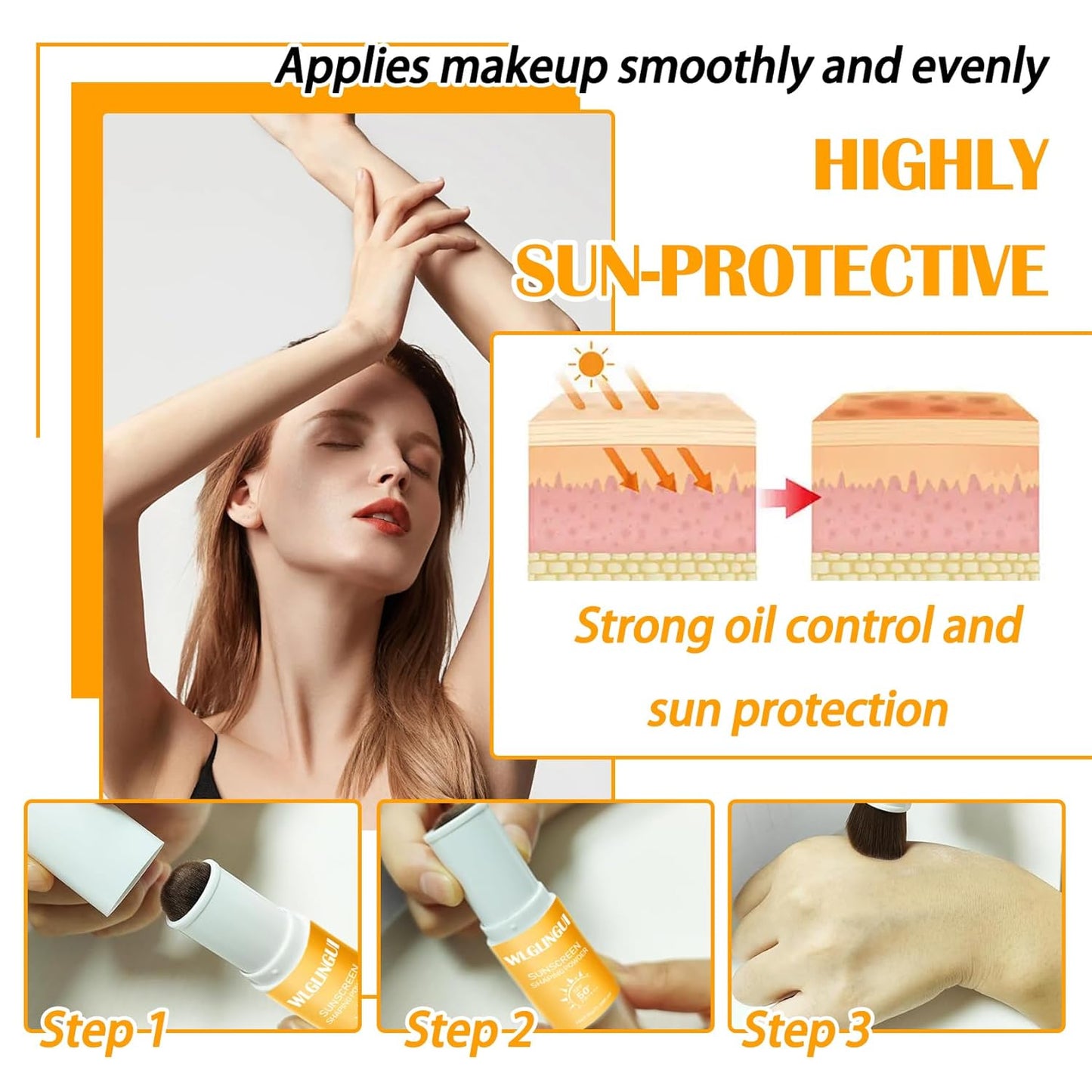 Mineral Sunscreen Setting Powder SPF 50++,Oil Control Long Lasting Matte Sunscreen Powder for Face,Natural Flawless Brush on Face Sunscreen Powder