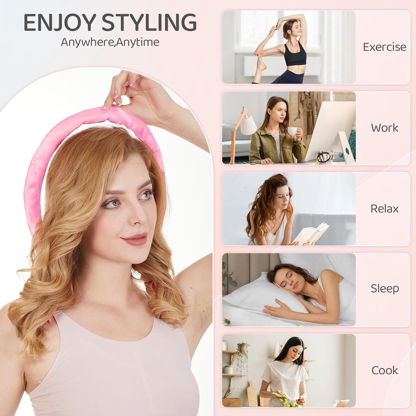 Satin Heatless Curling Set,Overnight Curls Hair Rollers with Hair Scrunchies,Sleep-Friendly Damage-Free Curlers for Soft Natural Waves (Rainbow)