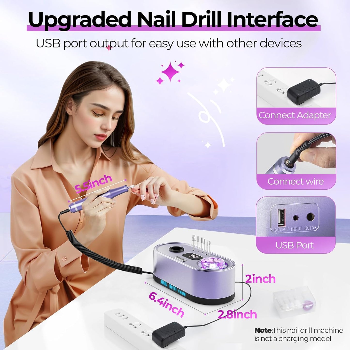 Electric Nail Drill Professional: 40000RPM Electric Nail File Kit E File Nail Drill Machine with LCD Display for Acrylic Gel Nail, Manicure Pedicure Polishing Nail Grinder for Salon Home Use