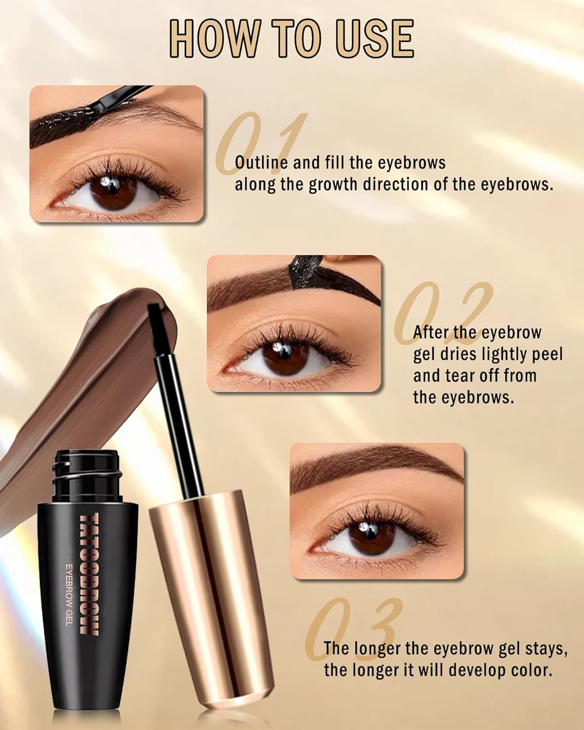 Eyebrow Gel Peel Off, 2Pcs Brown Tattoo Eyebrow Gel Easy Peel Off, Long Lasting Waterproof Eye Brow Tinting Dye, Tattoo Brow Stain Tint Kit for Natural Eye Makeup, Thanksgiving Gift for Women-01