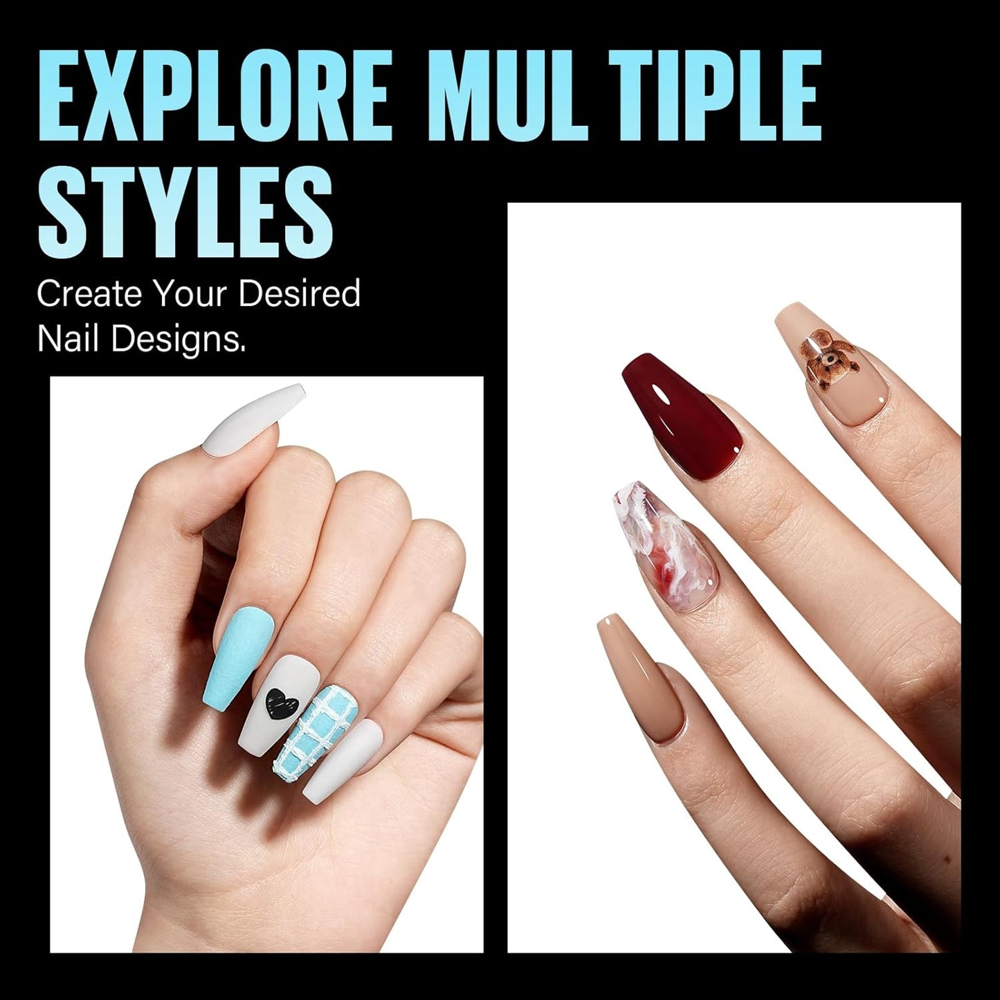 TOMICCA Medium Coffin Nail Tips, 240Pcs Half Matte Soft Acrylic Nail Tips, 12 Sizes Acrylic False Nail Tips, Nail Extension Tips for Beginner and Professional Home Diy